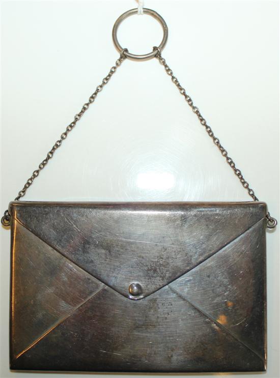 George V silver calling card purse on chain